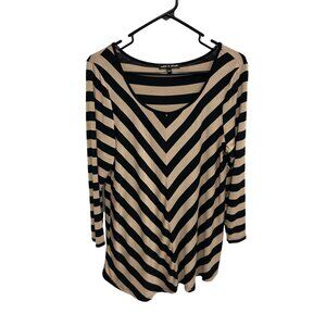 Cable & Gauge Womens Black Tan Striped V-Neck Top Size XL Coastal Minimalist